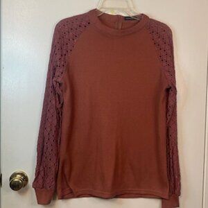 MIHOLL red orange long sleeve lace top